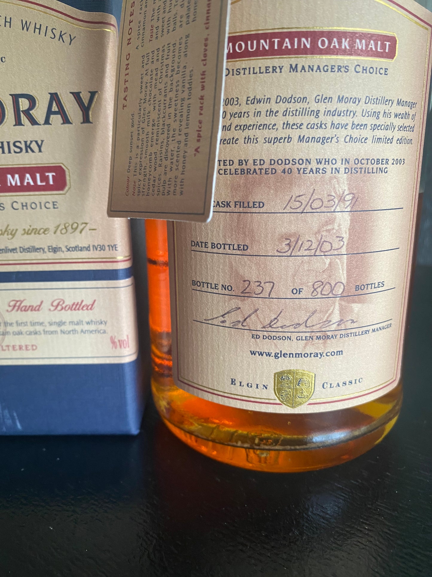 Glen Moray 1991 Mountain Oak Malt - first edition - 6cl