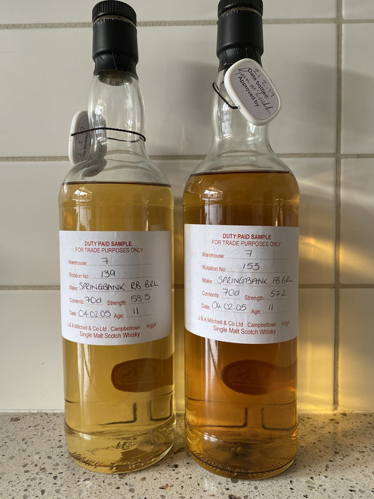 2 x 6cl Springbank 2005 - 11y duty paid sample, both bourbon cask
