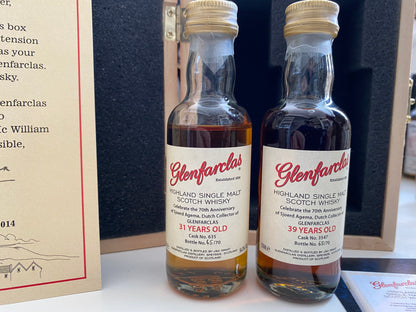 Glenfarclas miniatures 31y and 39y old, box 65/70